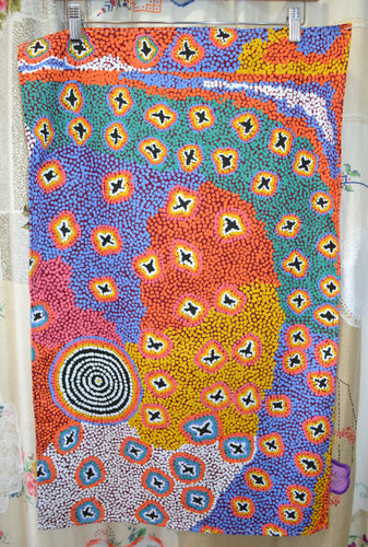 Aboriginal Art Tea Towel - Green Budgerigar dreaming
